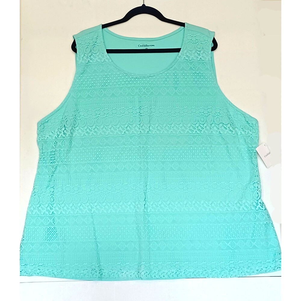 Croft & Barrow Women’s Plus 3X Teal Tank Top Lace Overlay Sleeveless Casual